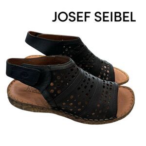 New Josef Seibel Women's Rosalie 07 Black Leather Perforated Sandals 37 6 6.5